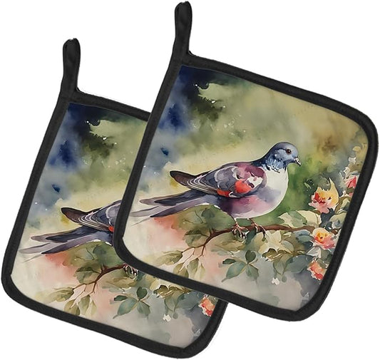 Caroline's Treasures Pigeon Pair of Pot Holders Kitchen Heat Resistant Pot Holders Sets Oven Hot Pads for Cooking Baking BBQ, 7 1/2 x 7 1/2