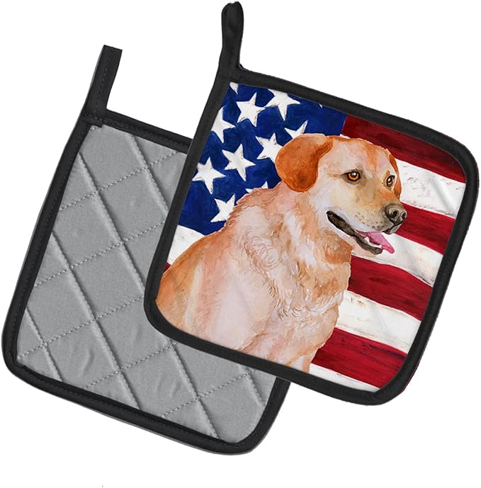 Caroline's Treasures BB9714PTHD Labrador Retriever Patriotic Pair of Pot Holders Kitchen Heat Resistant Pot Holders Sets Oven Hot Pads for Cooking Baking BBQ, 7 1/2 x 7 1/2
