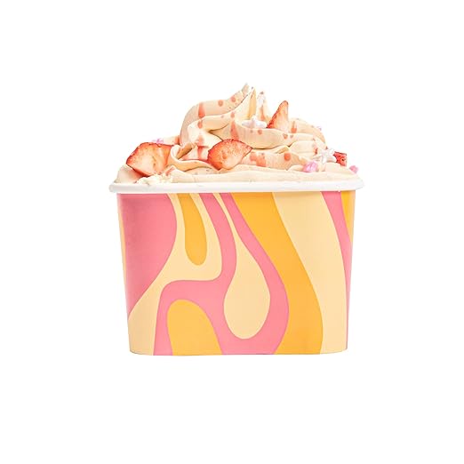 Restaurantware Paper Cups 50 Count 12 Ounce Square Disposable Ice Cream Containers, Leak-Resistant Paper Dessert To Go Cups, Hot And Cold Food, Durable Tropical Twist Design