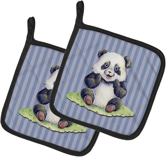 Caroline's Treasures BB7142PTHD Panda Bear Pair of Pot Holders Kitchen Heat Resistant Pot Holders Sets Oven Hot Pads for Cooking Baking BBQ, 7 1/2 x 7 1/2