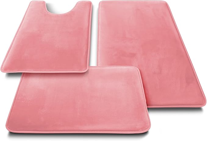 Clara Clark 2 Piece Bathroom Rugs Bath Mat Set, Velvet Memory Foam Bath Mats for Bathroom - Non-Slip, PVC Backing Bath Rugs, Washable - Dries Quickly, Pink