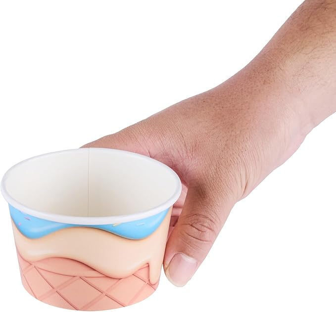 Restaurantware Ice Cream Cups 50 Pack of 8 oz Leak-Resistant Disposable Dessert Bowl Frozen Yogurt Cup Round Paper Container For Cold And Hot Desserts