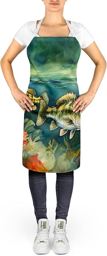 Caroline's Treasures Smallmouth Bass Apron Cooking Kitchen Server Baking Crafts Gardening for Adult Women Men, Unisex, Large, Multicolor