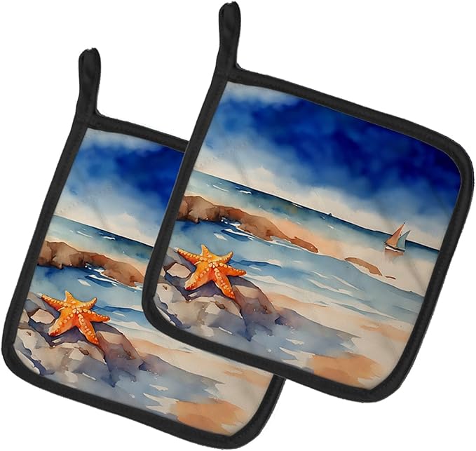 Caroline's Treasures Starfish Pair of Pot Holders Kitchen Heat Resistant Pot Holders Sets Oven Hot Pads for Cooking Baking BBQ, 7 1/2 x 7 1/2