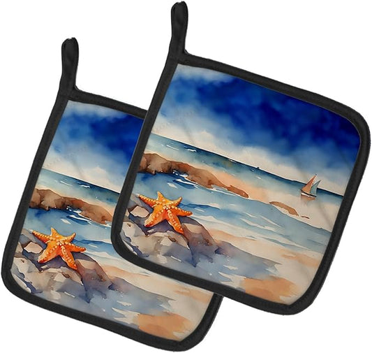 Caroline's Treasures Starfish Pair of Pot Holders Kitchen Heat Resistant Pot Holders Sets Oven Hot Pads for Cooking Baking BBQ, 7 1/2 x 7 1/2