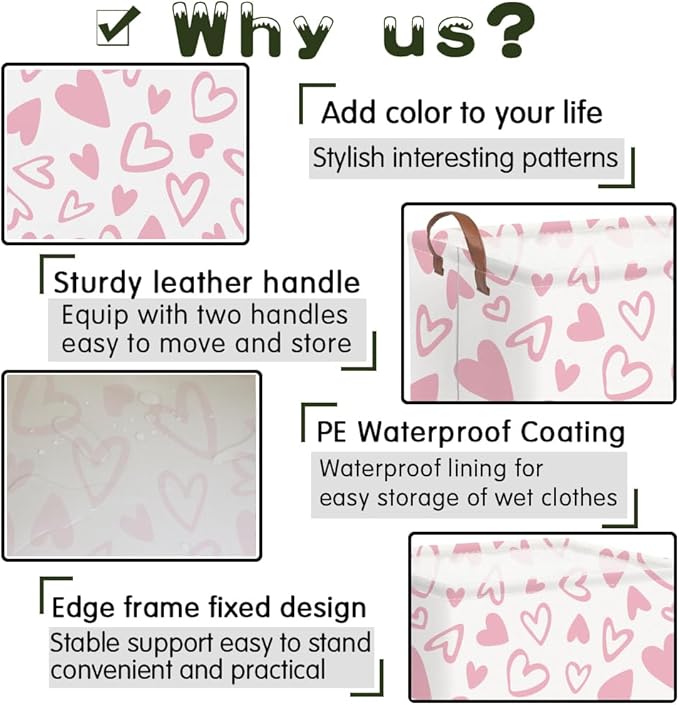 FXOLCSHE Valentines Day Gift Basket Empty,Baby Girl Baskets,Pink Gift basket with Handle Organizer,Bins for Girls Room Decor,Toy Organizer,Valentine's Day home decor(Lovely pink heart)