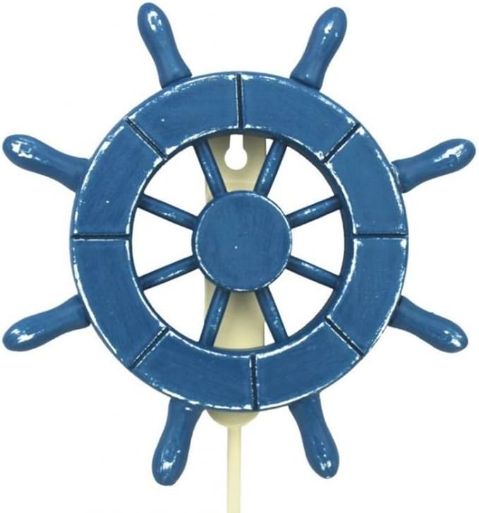 Rustic All Light Blue Decorative Ship Wheel with Hook 6 Inch - Wooden Ship Wheel - Ships Steering Wheel