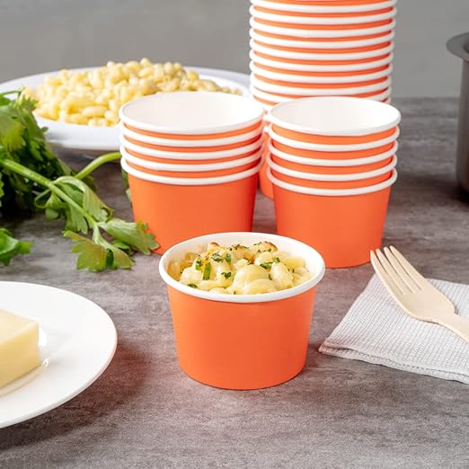 Coppetta 4 Ounce Dessert Cups, 50 Disposable Ice Cream Cups - Lids Sold Separately, Heavy-Duty, Orange Paper Frozen Yogurt Bowls, For Hot And Cold Foods, Perfect For Gelato Or Mousse - Restaurantware