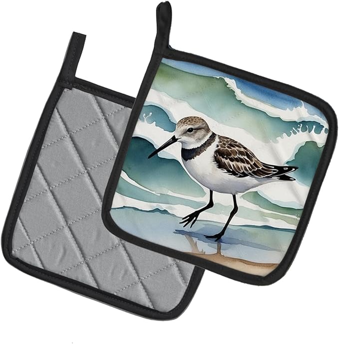 Caroline's Treasures Sanderling Racing The Tide Pair of Pot Holders Kitchen Heat Resistant Pot Holders Sets Oven Hot Pads for Cooking Baking BBQ, 7 1/2 x 7 1/2