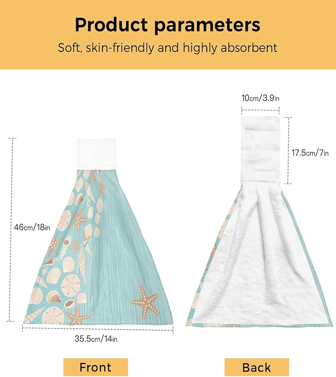 Alandar Home Kitchen Tie Towel Set of 1, Summer Starfish Shell Absorbent Soft Hand Towels for Bathroom Hanging Towels, Abstract Striped on Green Background Fast Drying Cleaning Cloth with Loop