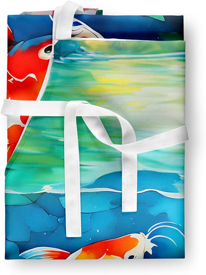 Caroline's Treasures Koi Fish Apron Cooking Kitchen Server Baking Crafts Gardening for Adult Women Men, Unisex, Large, Multicolor