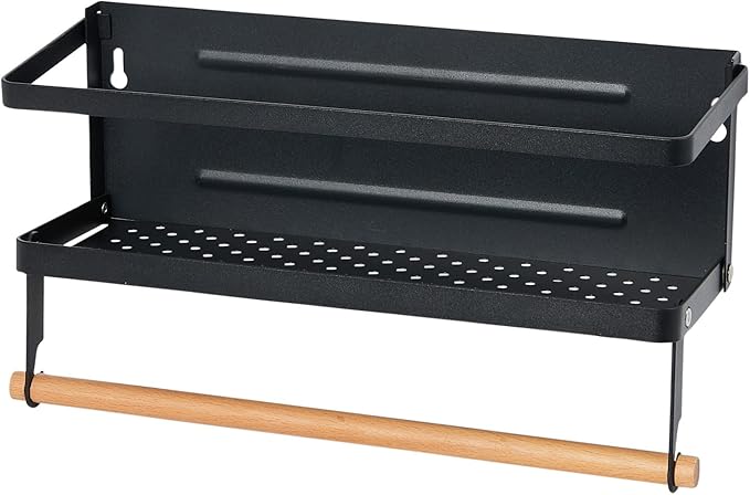 Household Essentials Metal Magnetic Spice Rack with Paper Towel Holder, Black