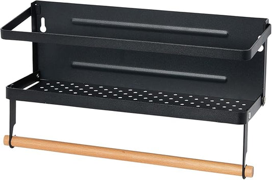 Household Essentials Metal Magnetic Spice Rack with Paper Towel Holder, Black