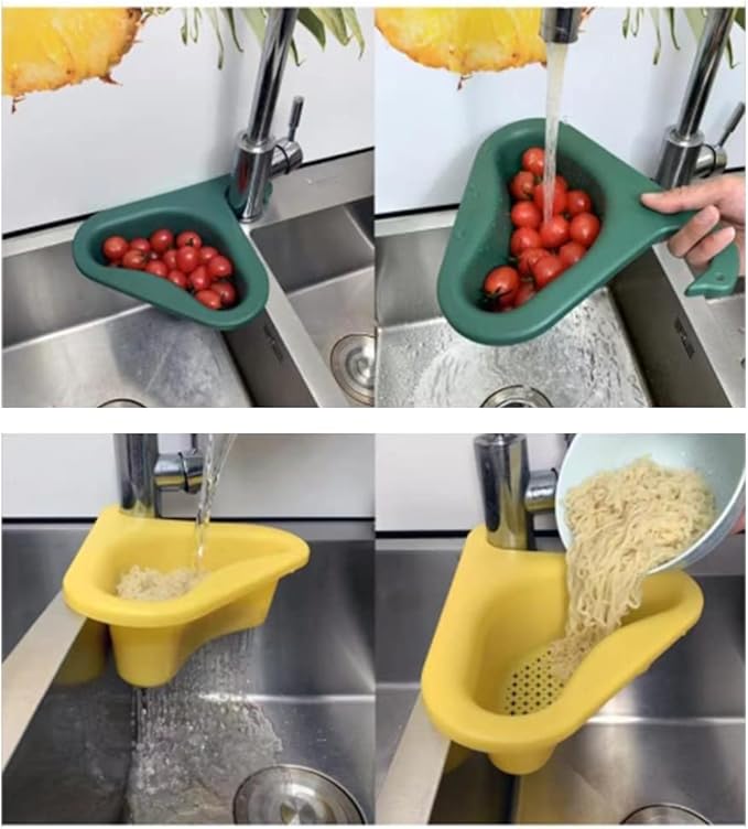 Zerodis Sink Strainers Basket,Hanging Drain Shelf,PP Sink Strainer Holder,Kitchen Bathroom Organizer, Material,No Punching Required,Multifunctional (green)