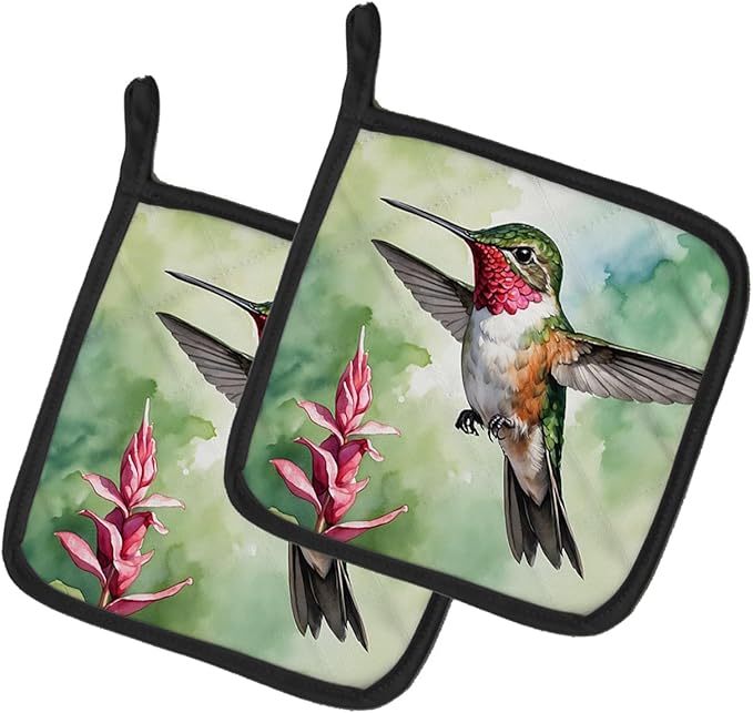 Caroline's Treasures Calliope Hummingbird Pair of Pot Holders Kitchen Heat Resistant Pot Holders Sets Oven Hot Pads for Cooking Baking BBQ, 7 1/2 x 7 1/2