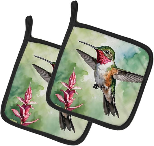 Caroline's Treasures Calliope Hummingbird Pair of Pot Holders Kitchen Heat Resistant Pot Holders Sets Oven Hot Pads for Cooking Baking BBQ, 7 1/2 x 7 1/2