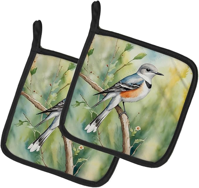 Caroline's Treasures Oklahoma Scissortailed Flycatcher Pair of Pot Holders Kitchen Heat Resistant Pot Holders Sets Oven Hot Pads for Cooking Baking BBQ, 7 1/2 x 7 1/2
