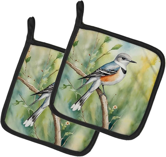 Caroline's Treasures Oklahoma Scissortailed Flycatcher Pair of Pot Holders Kitchen Heat Resistant Pot Holders Sets Oven Hot Pads for Cooking Baking BBQ, 7 1/2 x 7 1/2