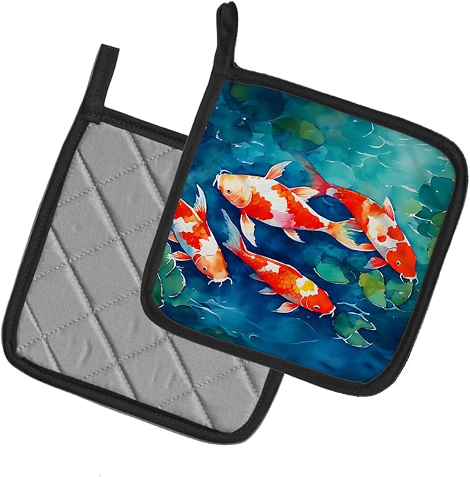 Caroline's Treasures Koi Fish Pair of Pot Holders Kitchen Heat Resistant Pot Holders Sets Oven Hot Pads for Cooking Baking BBQ, 7 1/2 x 7 1/2