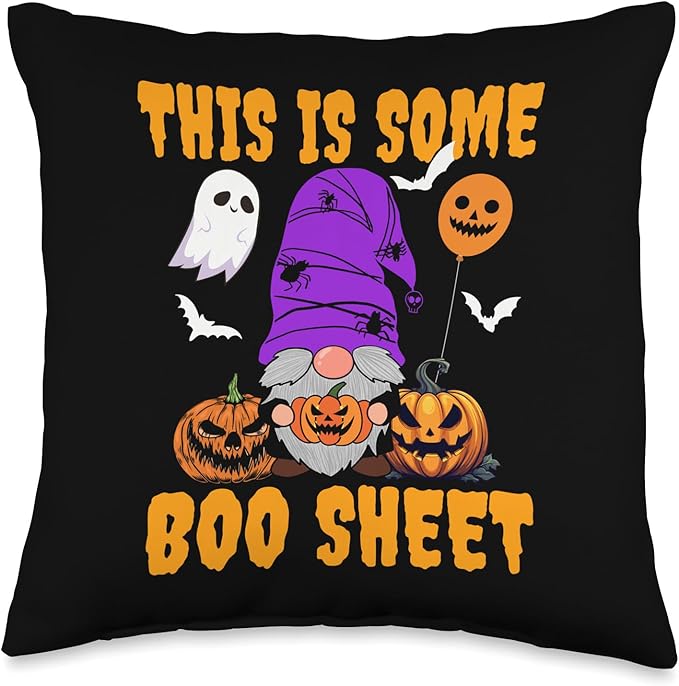 Cute Gnomes.This Is Some Boo Sheet Halloween pumpkins ghosts Throw Pillow