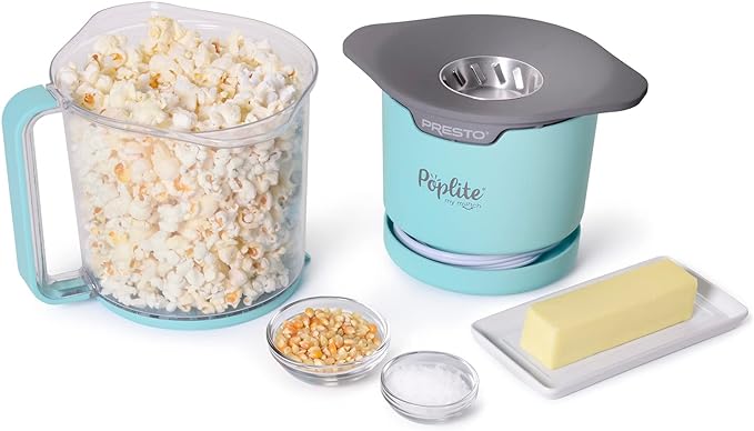 Presto 04811 PopLite My Munch Hot Air Popcorn Popper - Personal Sized, Built-In Serving Bowl, Compact Design, 8 Cups, Blue