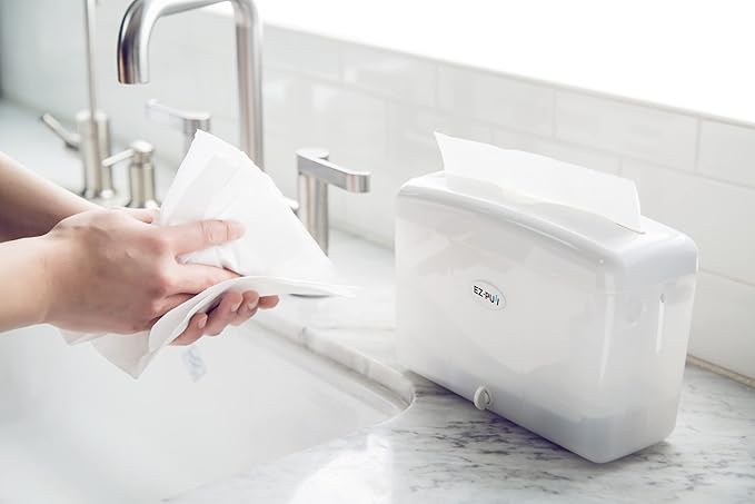 EZ-Pull Countertop SLIMFOLD Hand Towel Dispenser for Kitchen/Bathroom/Office/RV/Airbnb(Only Works with SLIMFOLD Paper), White 4600-EZ, EZbrnd 9" x 3.5" x 6"
