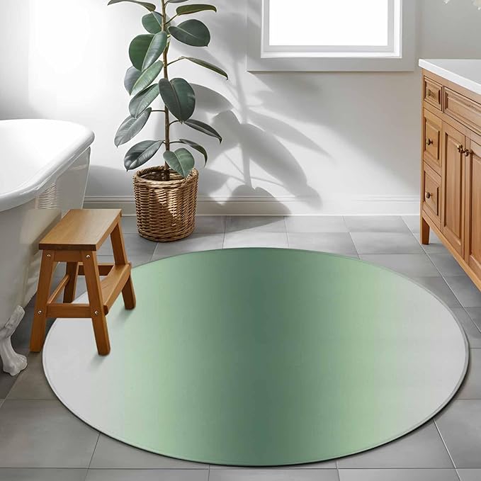 Washable Round Area Rug Rat Tail Green Gray Gradual Circle Rugs Floor Carpet for Living Room Bedroom, Abstract Art Soft Non Slip Round Rug 3ft