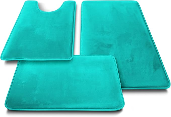 Clara Clark 2 Piece Bathroom Rugs Bath Mat Set, Velvet Memory Foam Bath Mats for Bathroom - Non-Slip, PVC Backing Bath Rugs, Washable - Dries Quickly, Teal