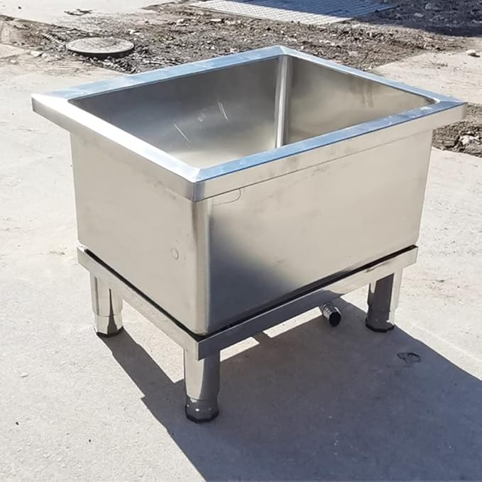 Stainless Steel Cleaning Sink - Floor Mount Mop Sink/Basin with Sink Drainage/Strainer - Commercial Kitchen, Restaurant, Business, Garages,Silver-50x50x50cm