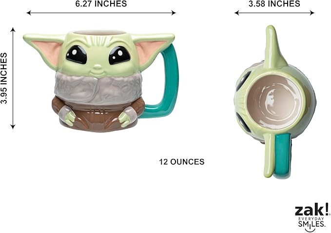 Zak Designs Star Wars The Mandalorian Sculpted Ceramic Coffee Mug for Hot Drinks, Collectible Keepsake with Unique 3D Character (12 oz, Grogu)