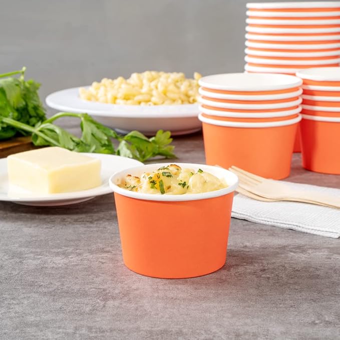 Coppetta 4 Ounce Dessert Cups, 200 Disposable Ice Cream Cups - Lids Sold Separately, Heavy-Duty, Orange Paper Frozen Yogurt Bowls, For Hot And Cold Foods, Perfect For Gelato Or Mousse - Restaurantware