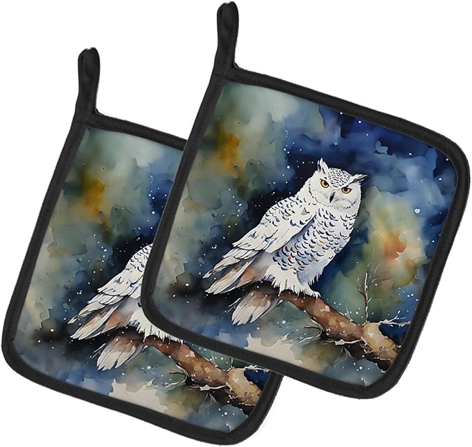 Caroline's Treasures Snowy Owl Pair of Pot Holders Kitchen Heat Resistant Pot Holders Sets Oven Hot Pads for Cooking Baking BBQ, 7 1/2 x 7 1/2