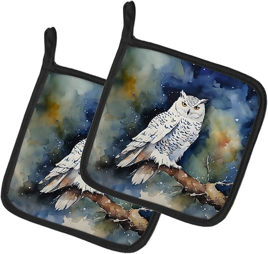 Caroline's Treasures Snowy Owl Pair of Pot Holders Kitchen Heat Resistant Pot Holders Sets Oven Hot Pads for Cooking Baking BBQ, 7 1/2 x 7 1/2