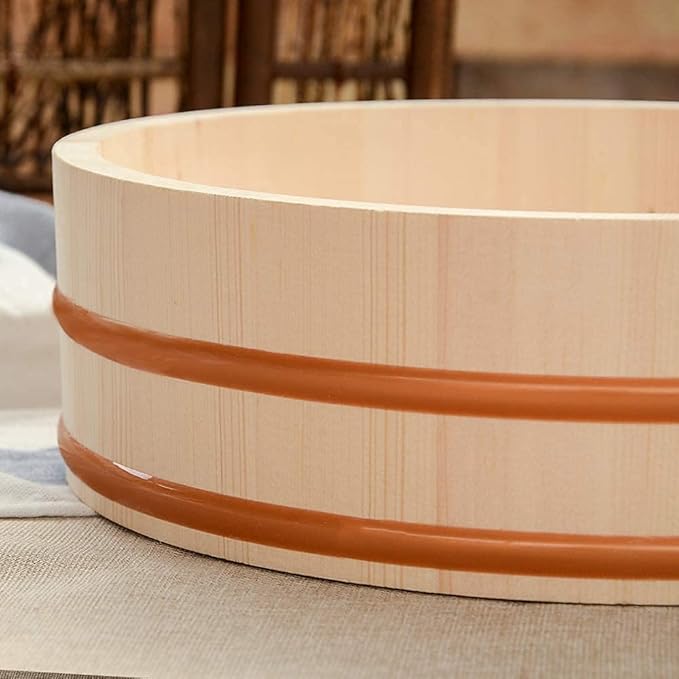 Wooden Hangiri Sushi Rice Mixing Bowl Tub Sushi Oke with Copper Bands Sushi DIY Home Sushi Tool for Restaurant Home Kitchen 39cm/15.3in (52cm/20.4in)