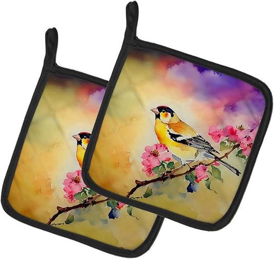 Caroline's Treasures Goldfinch Pair of Pot Holders Kitchen Heat Resistant Pot Holders Sets Oven Hot Pads for Cooking Baking BBQ, 7 1/2 x 7 1/2