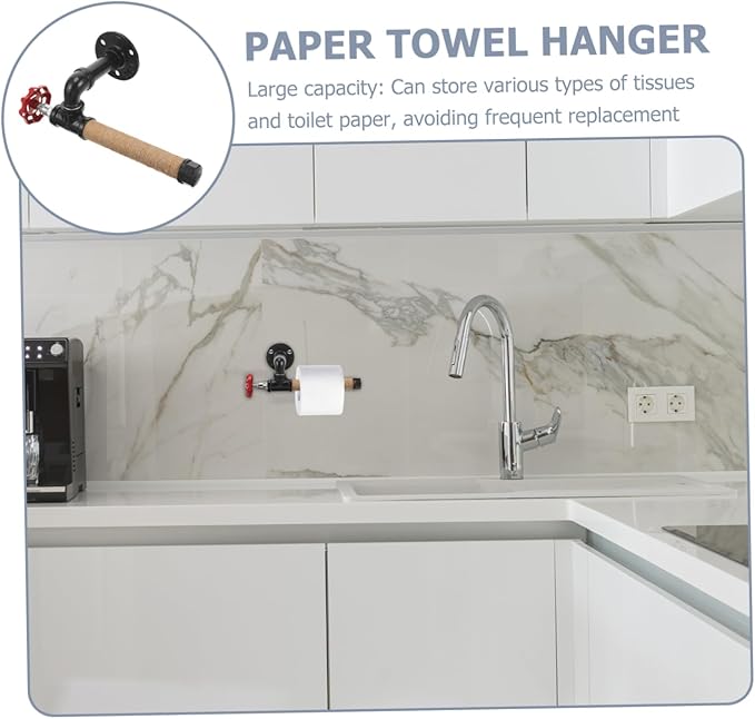 DOITOOL Industrial Style Wall-Mounted Paper Towel Holder Vintage Iron Pipe Tissue Dispenser for Kitchen and Bathroom Sturdy Stainless Steel Easy Installation