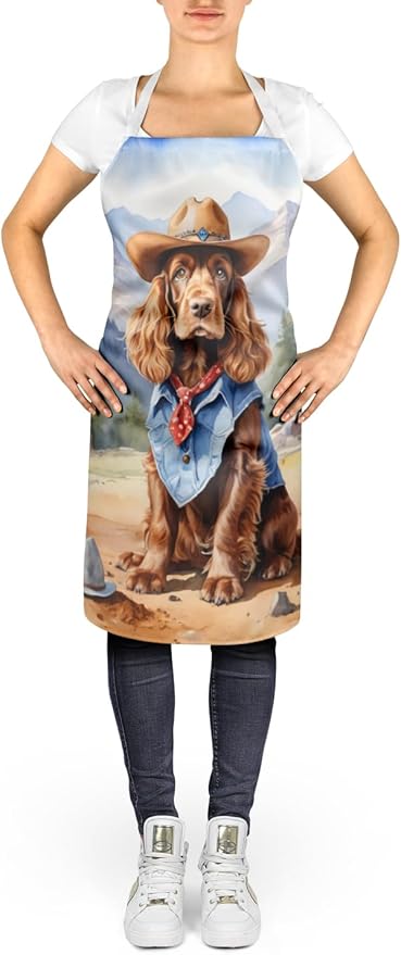Caroline's Treasures English Cocker Spaniel Cowboy Welcome Apron Cooking Kitchen Server Baking Crafts Gardening for Adult Women Men, Unisex, Large, Multicolor