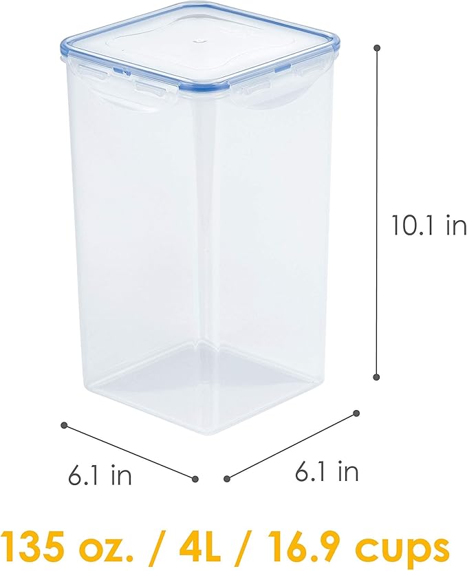 LOCK & LOCK Easy Essentials Food lids/Pantry Storage/Airtight containers, BPA Free, Square-16.9 Cup-for Chips, Clear (Pack of 3)