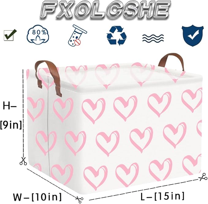Collapsible Nursery Laundry Basket - Waterproof, Pink Heart Room Decor for Home