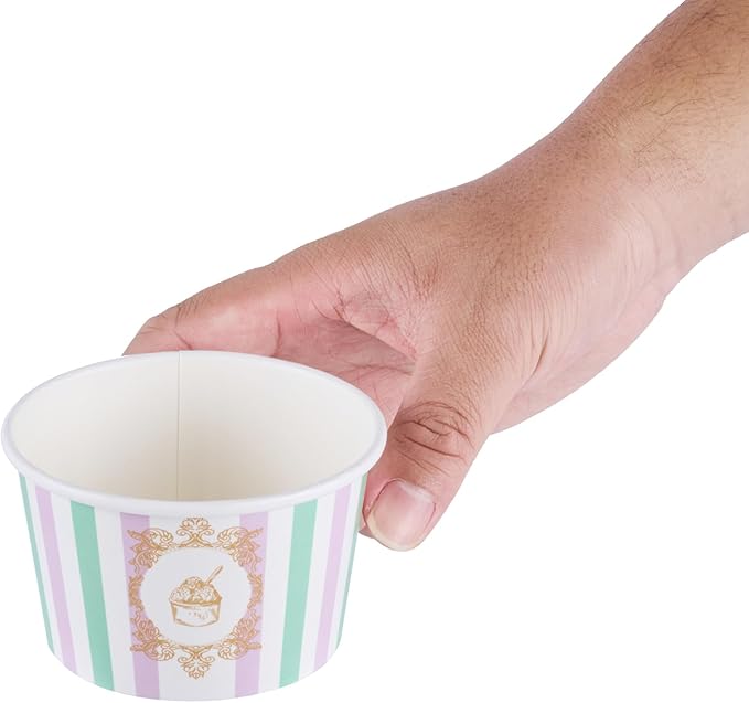 Coppetta 8 Ounce Dessert Cups, 200 Greaseproof Ice Cream Cups - Lids Sold Separately, For Hot And Cold Foods, Purple And Blue Stripe Paper Yogurt Bowls, Disposable, Sturdy - Restaurantware