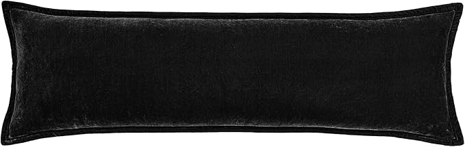 HiEnd Accents Stella Faux Silk Velvet Lumbar Pillow, 14x42 inch, Black, Romantic Western Modern Traditional Style Luxury Bedding, Decorative Throw Pillow
