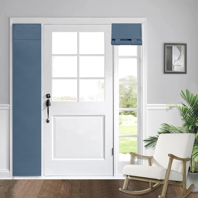 WdFour Door Curtains for Front Door & Window, Solid Color Sidelight Curtain with Tie Up Shade, 12W x 80L Inches, Blackout Covering for Glass Doors,1 Panel,Stone Blue.