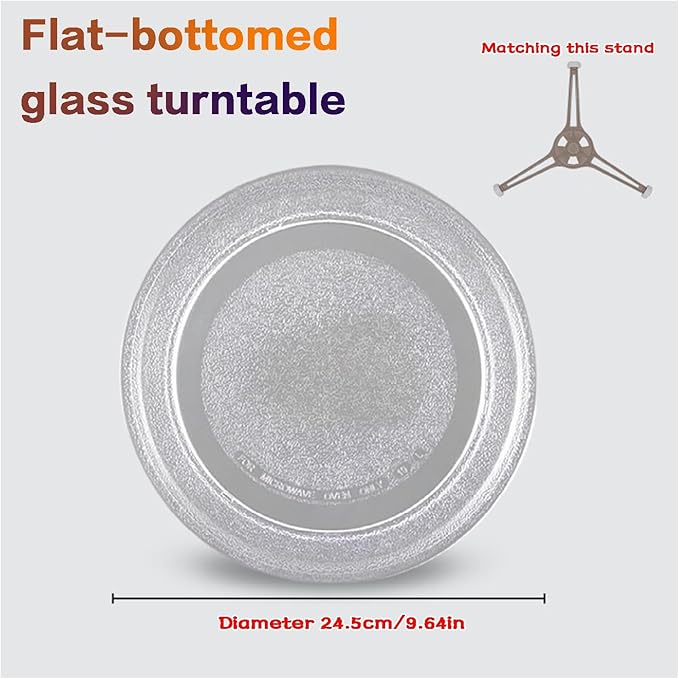 Flat Turntable Plate Glass Tray Replacement, 9.6" Universall Microwave Glass Turntable Plate, Scratch-Resistants, with 3 Fixtures(A)