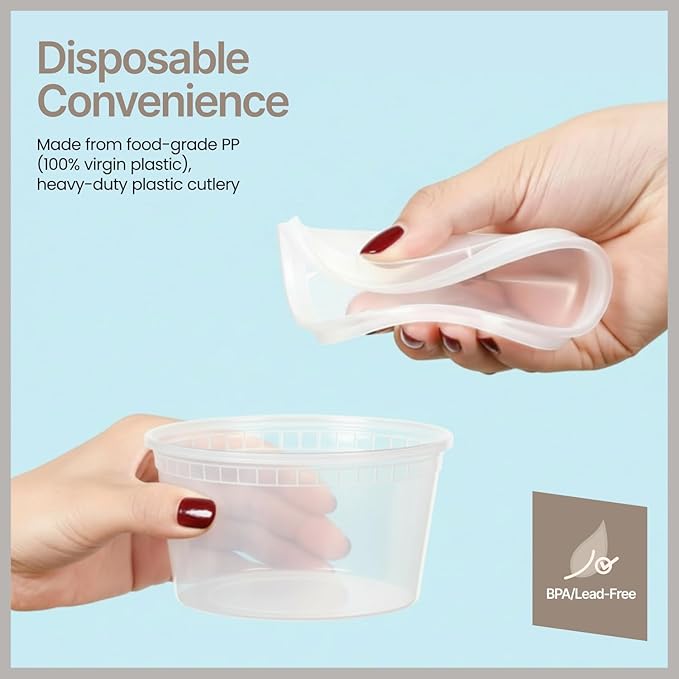 Plastic Deli Containers with Lids 16 oz (Pack of 100) – Leak-Proof, BPA-Free Food Storage Containers for Soup, Slime & Meal Prep, Stackable, Microwave, Dishwasher Safe, Reusable Clear Plastic