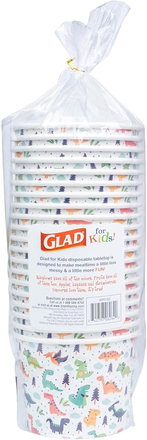 Glad for Kids Dinosaurs Paper Snack Bowls, Colorful Heavy Duty Microwave Safe Disposable Bowls for Soup, Ice Cream, and Snacks, Lids Not Included, Multicolor, Party Pack, 12 Oz, 20 Count - 3 Pack