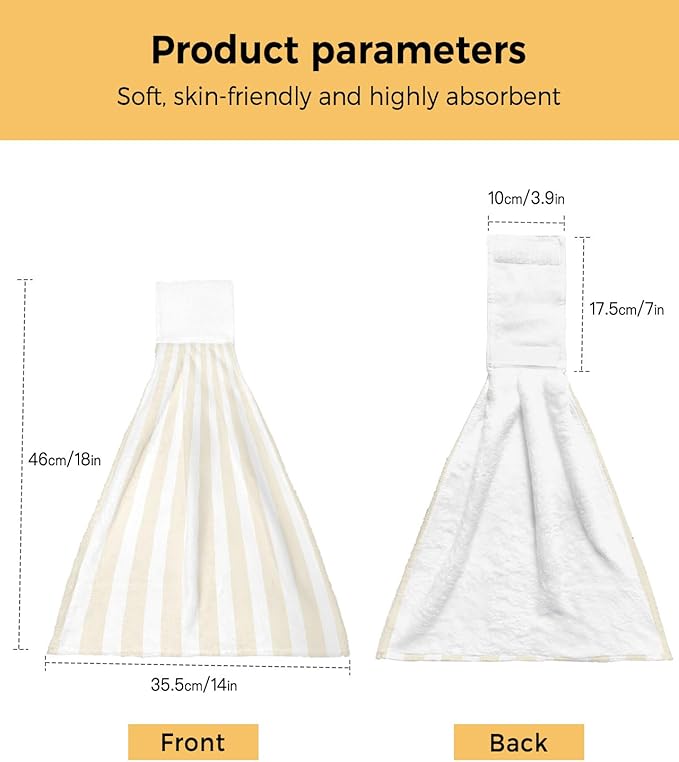Alandar Home Kitchen Tie Towel Set of 2, Minimalist Abstract Stripe Art Absorbent Soft Hand Towels for Bathroom Hanging Towels, Modern Cream and White Line Fast Drying Cleaning Cloth with Loop