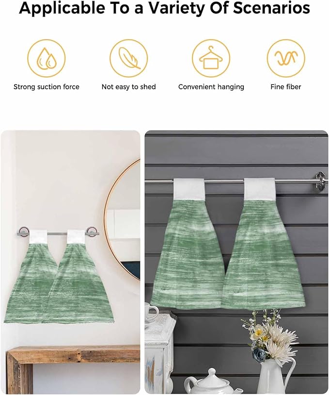 Alandar Home Kitchen Tie Towel Set of 1, Retro Sage Green Texture Absorbent Soft Hand Towels for Bathroom Hanging Towels, Modern Abstract Art Fast Drying Cleaning Cloth with Loop