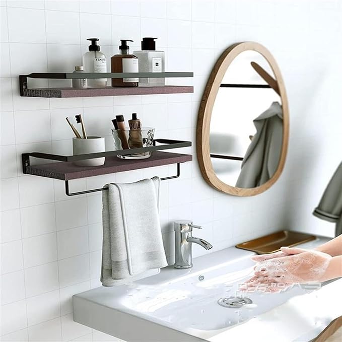 Spice Racks Floating Shelves Wall Mounted Spice Shower Shampoo Makeup Stand Holder Kitchen Bathroom Storage Rack With Towel Bar
