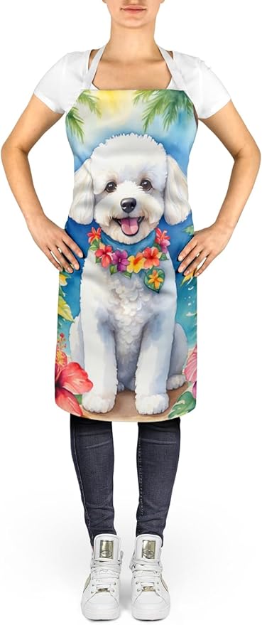 Caroline's Treasures Bichon Frise Luau Apron Cooking Kitchen Server Baking Crafts Gardening for Adult Women Men, Unisex, Large, Multicolor
