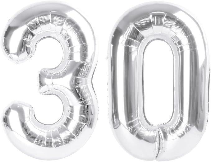 Silver Number 30 Balloons, Big 40 Inch Numbers Balloon for 30th Birthday party Decoration Wedding Anniversaries Event Supplies